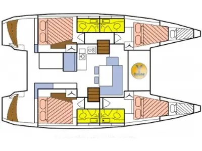 Floor plan of Cabin U03 (LB), a Lagoon 40 catamaran at Roche Caiman, Seychelles