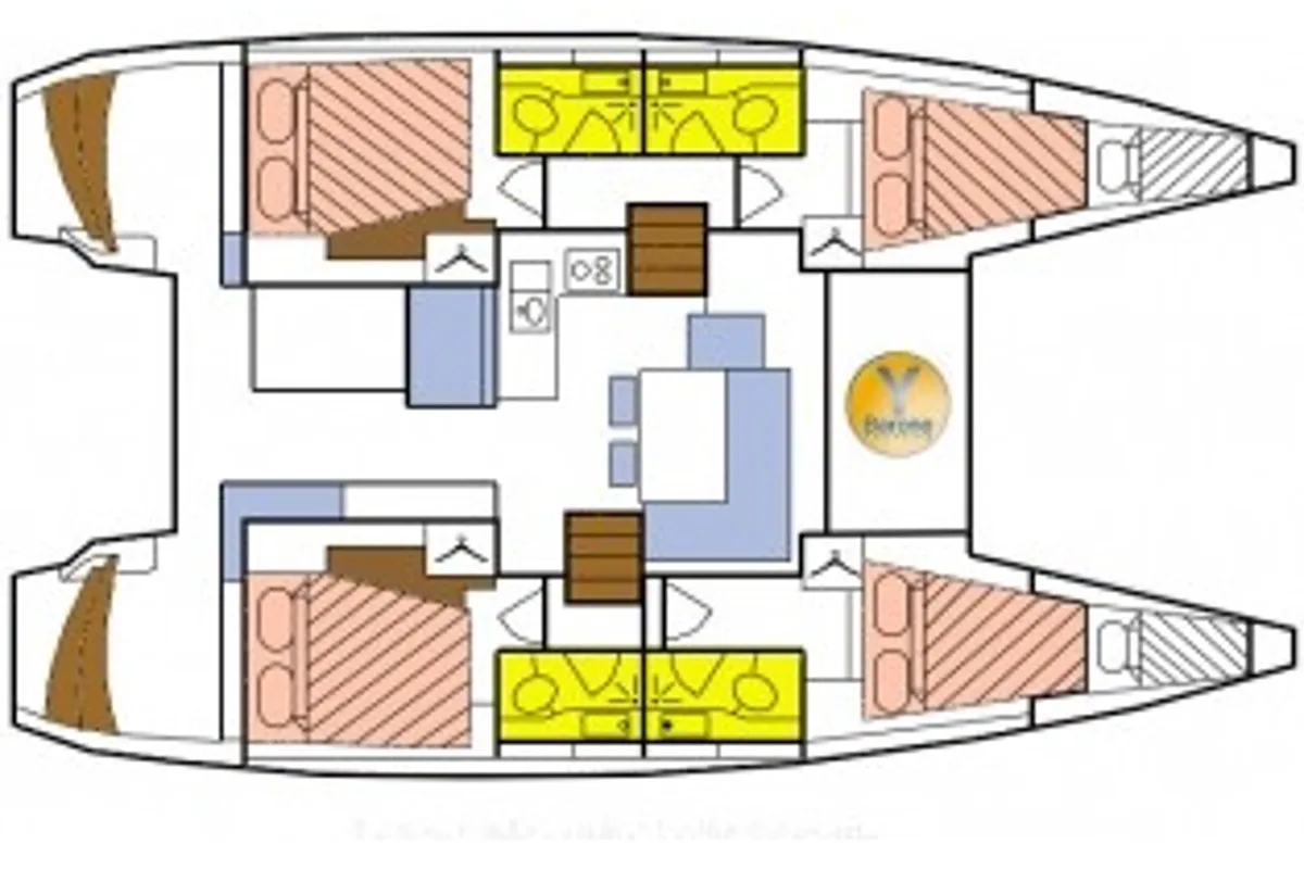 Floor plan of Cabin U03 (LB), a Lagoon 40 catamaran at Roche Caiman, Seychelles