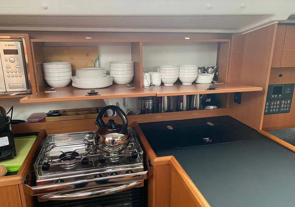 Galley of Katharina, a Bavaria C42 sailboat at Lelystad, Netherlands