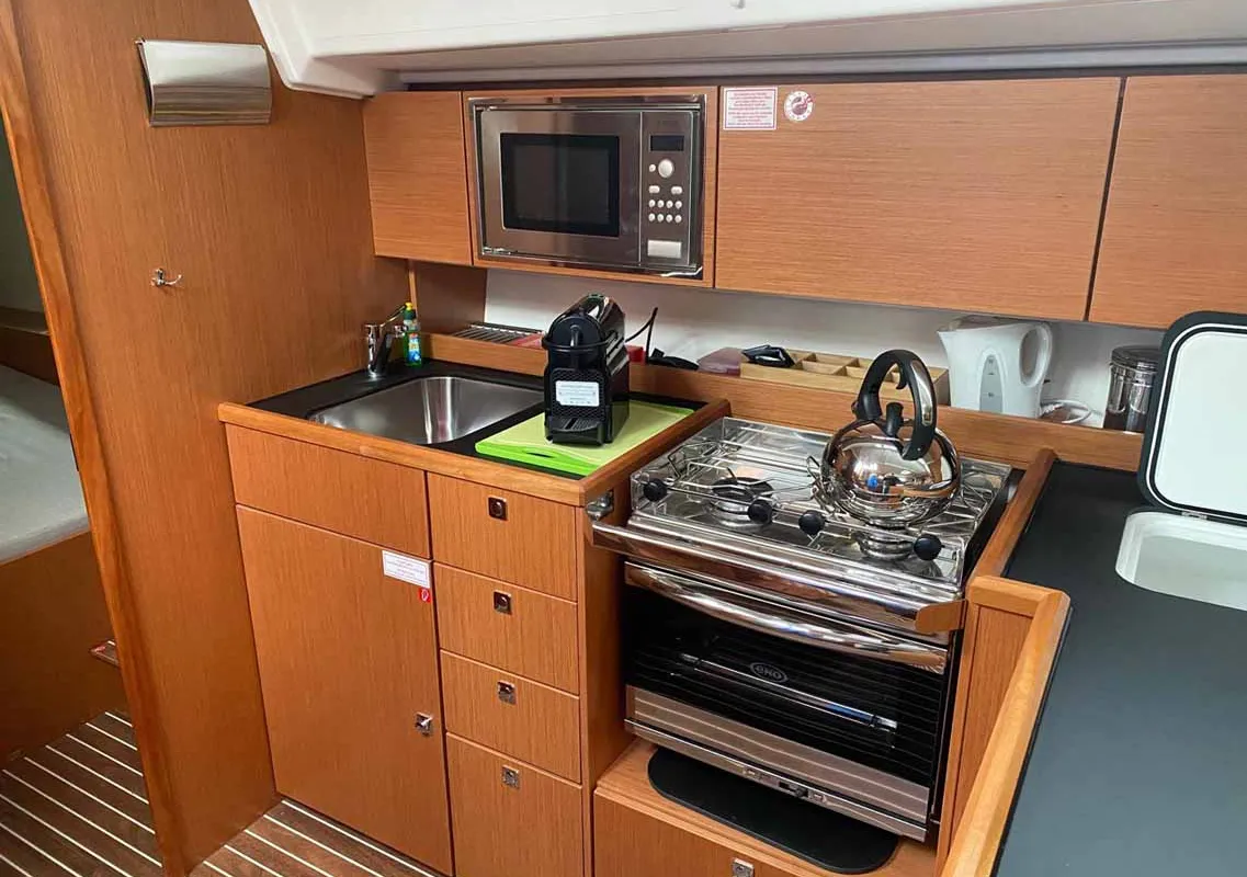 Galley of Katharina, a Bavaria C42 sailboat at Lelystad, Netherlands
