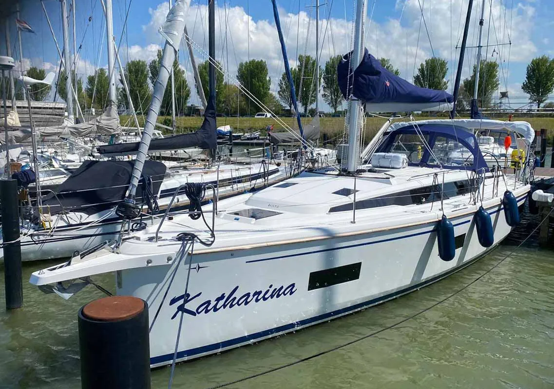 Exterior view of Katharina, a Bavaria C42 sailboat at Lelystad, Netherlands