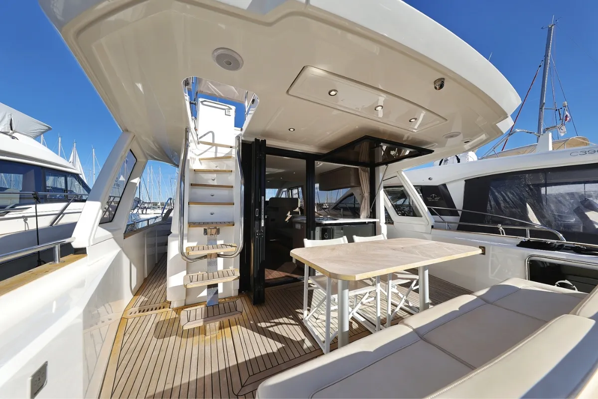 Deck of Vegas, a Greenline 48 Fly motor yacht at Grad Biograd na Moru, Croatia