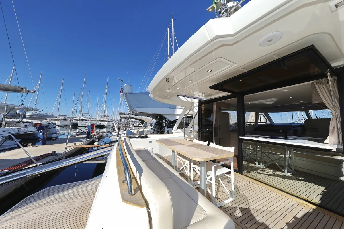 Deck of Vegas, a Greenline 48 Fly motor yacht at Grad Biograd na Moru, Croatia