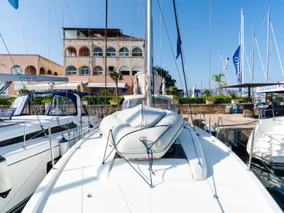 Deck of Jeanneau Sun Odyssey 440, a sailboat at Tonnarella, Italy