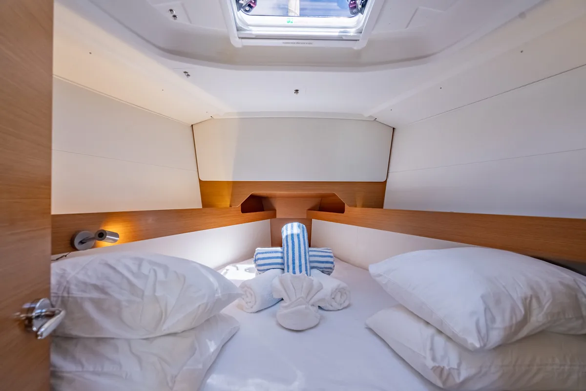Cabin on Off The Clock, a Jeanneau Sun Odyssey 349 sailboat at Road Town, British Virgin Islands