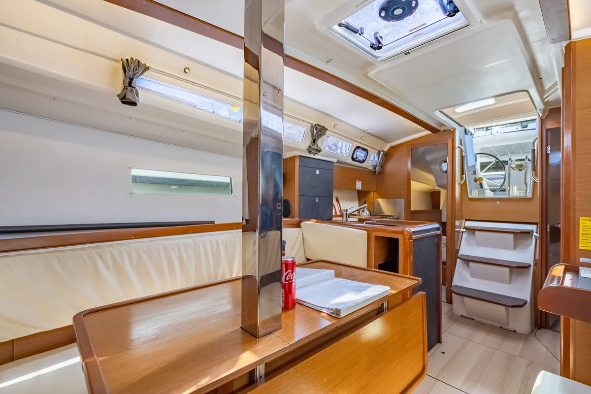 Salon of Off The Clock, a Jeanneau Sun Odyssey 349 sailboat at Road Town, British Virgin Islands