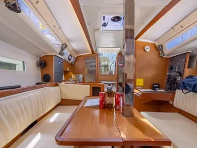 Salon of Off The Clock, a Jeanneau Sun Odyssey 349 sailboat at Road Town, British Virgin Islands