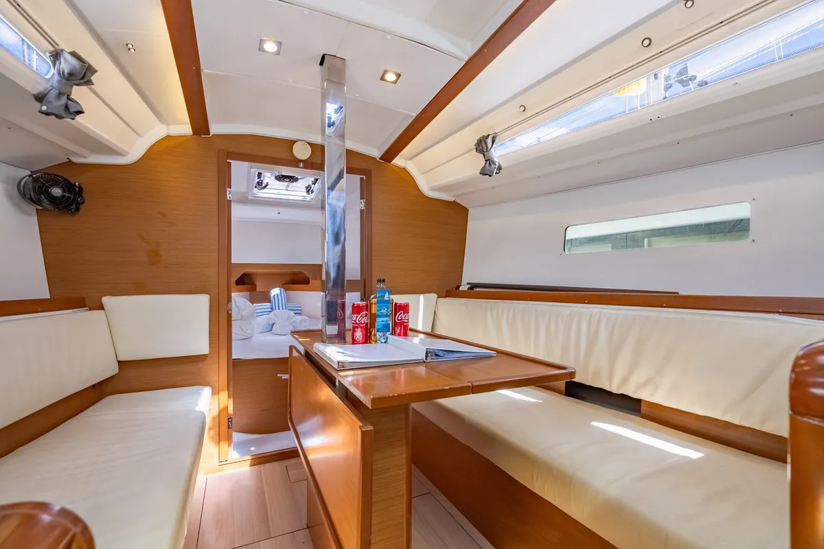 Salon of Off The Clock, a Jeanneau Sun Odyssey 349 sailboat at Road Town, British Virgin Islands
