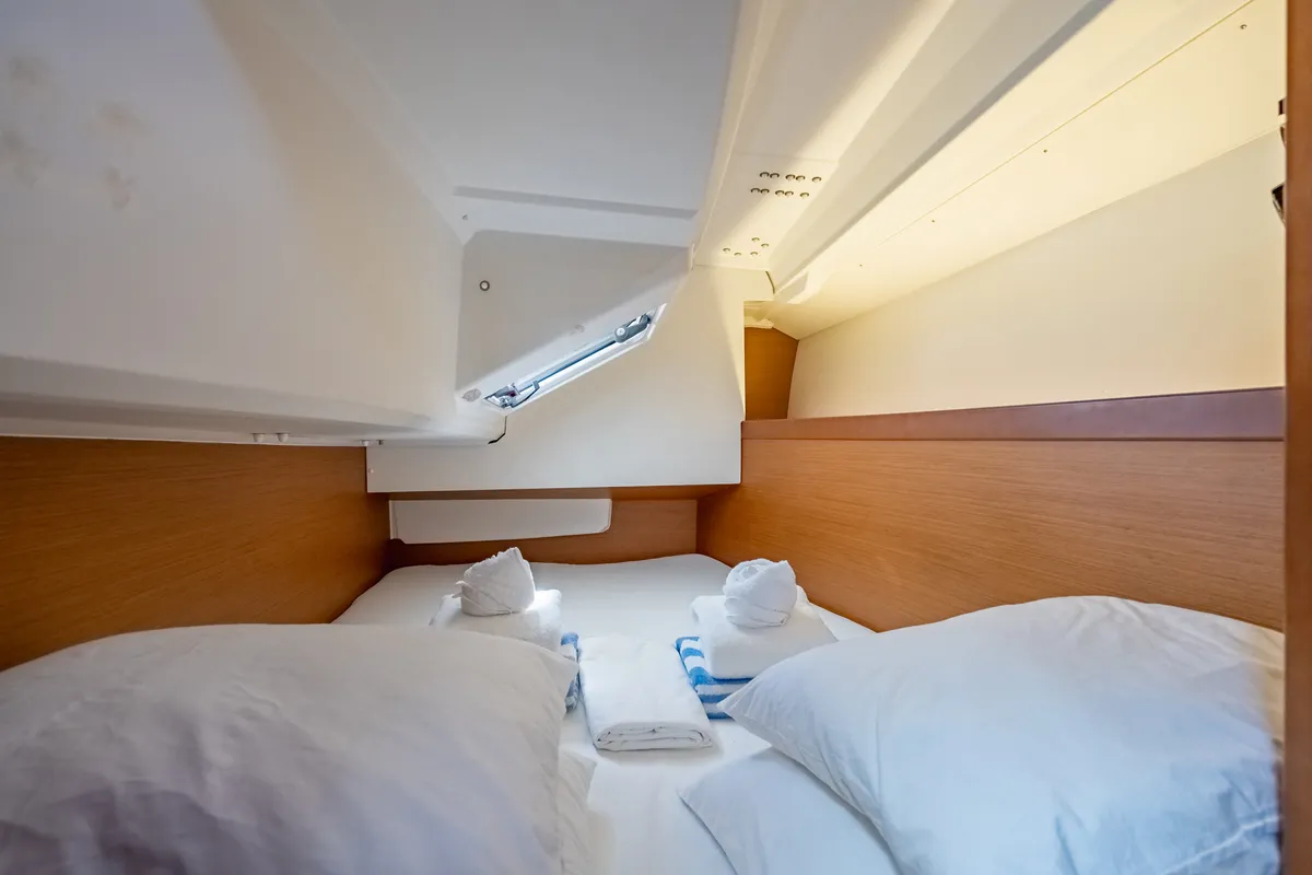 Cabin on Off The Clock, a Jeanneau Sun Odyssey 349 sailboat at Road Town, British Virgin Islands