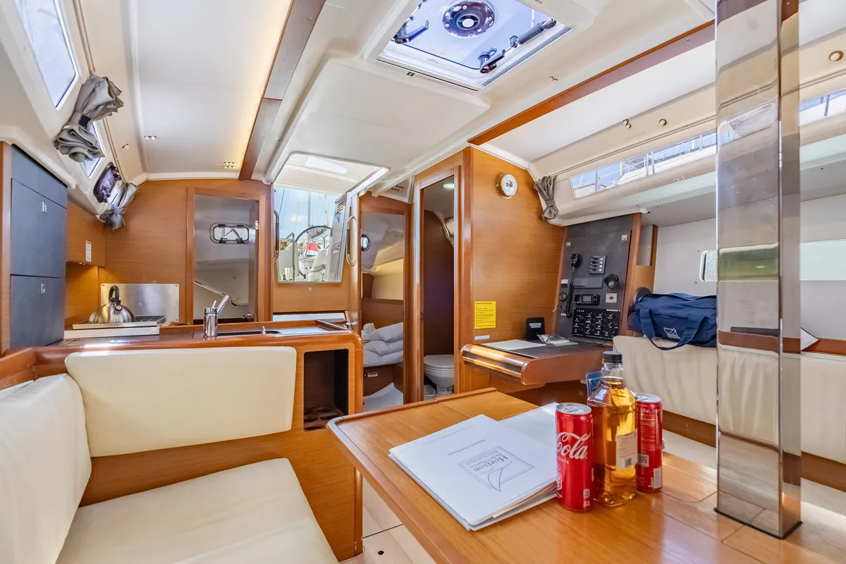 Salon of Off The Clock, a Jeanneau Sun Odyssey 349 sailboat at Road Town, British Virgin Islands