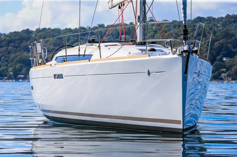 Exterior view of Agios Georgios, a Jeanneau Sun Odyssey 389 sailboat at Kontokali, Greece