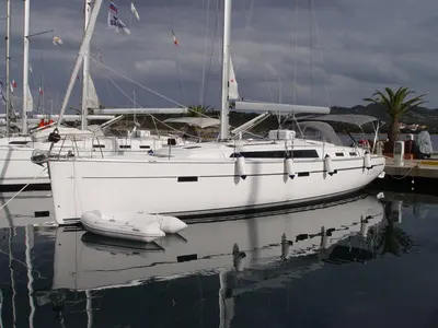 Exterior view of Astra, a Bavaria Cruiser 51 sailboat at Olbia, Italy