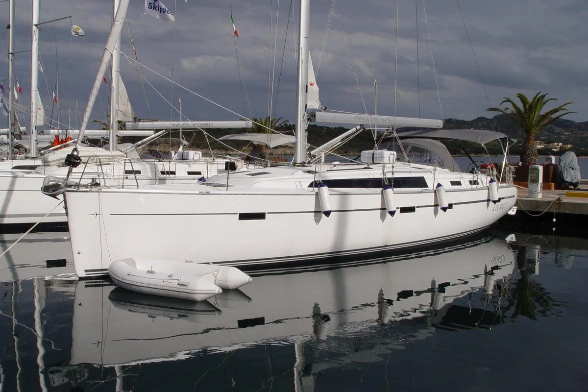Exterior view of Astra, a Bavaria Cruiser 51 sailboat at Olbia, Italy