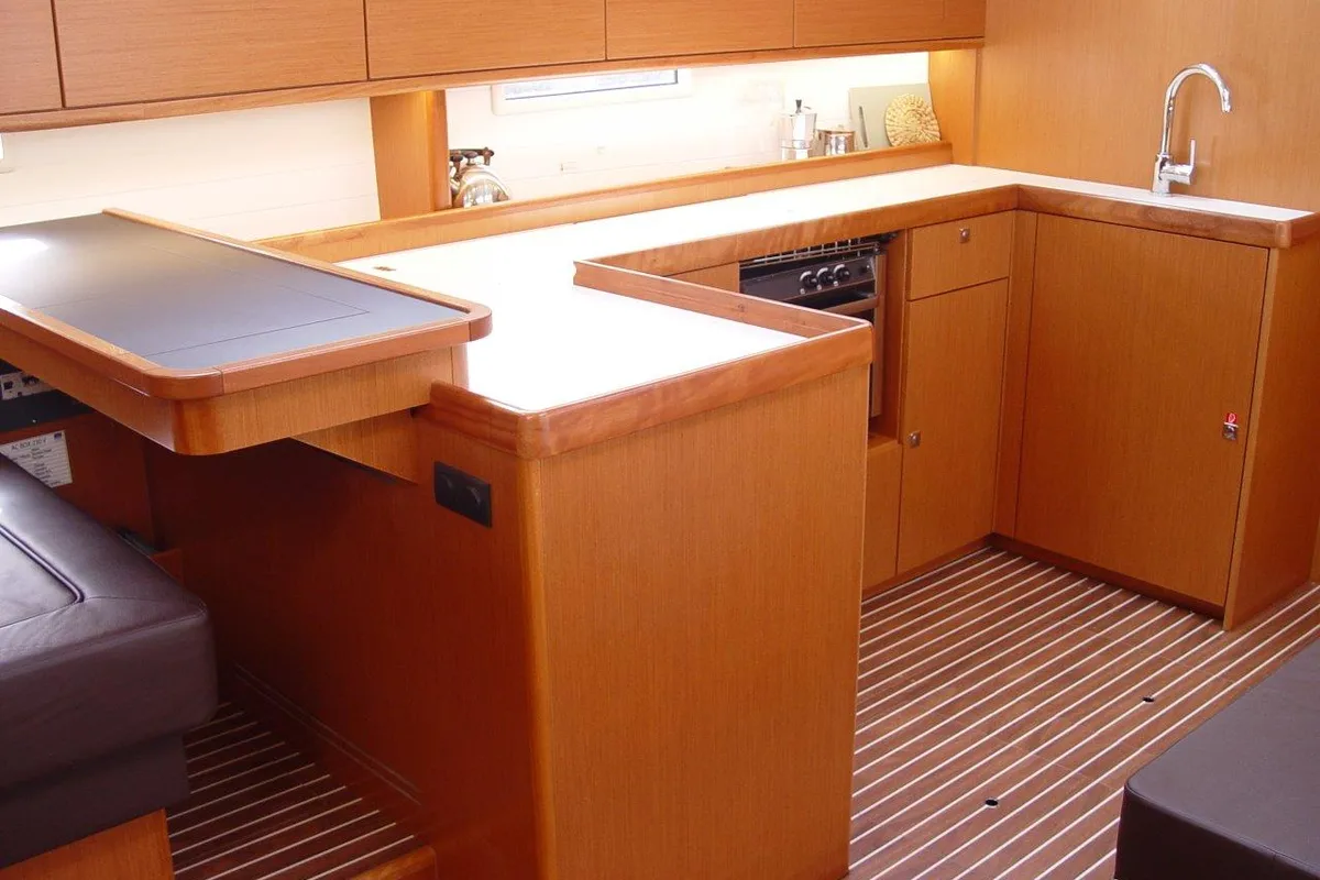 Galley of Astra, a Bavaria Cruiser 51 sailboat at Olbia, Italy