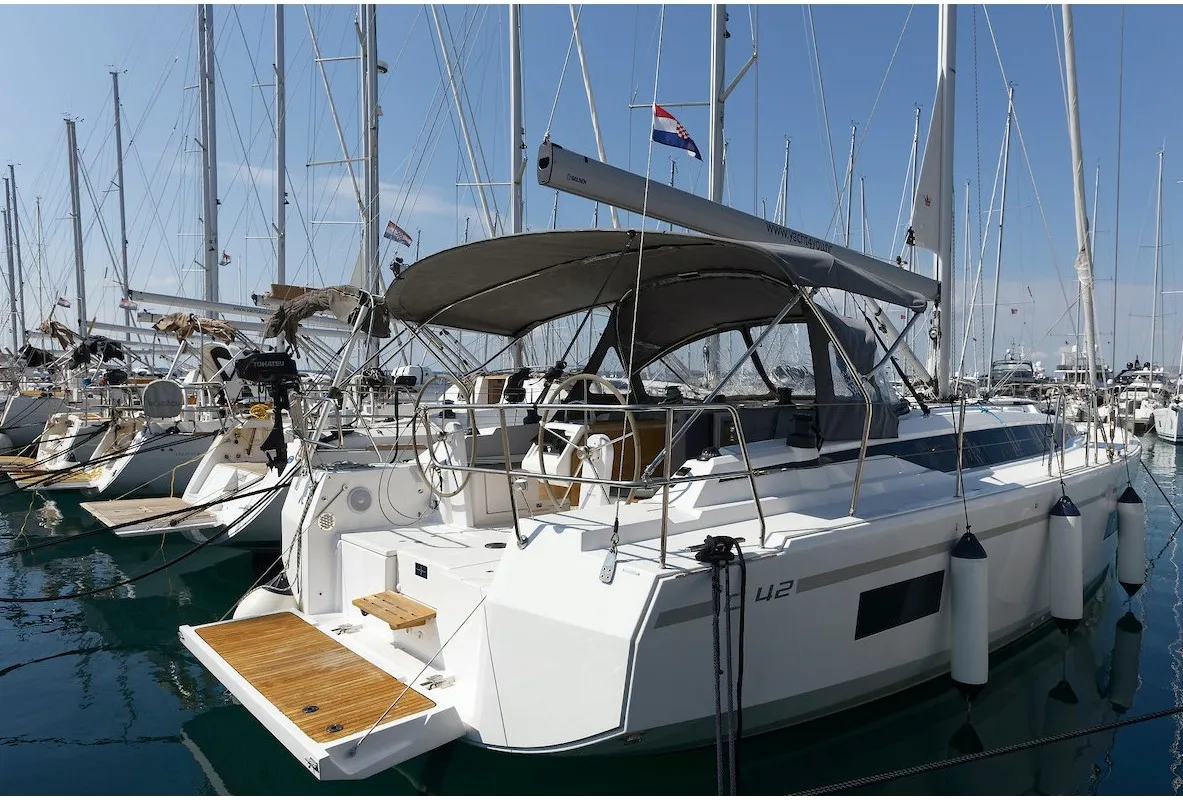 K, a Bavaria C42 sailboat at Lefkada, Greece