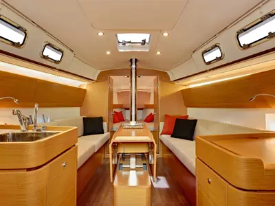 Salon of Scorpio, a Beneteau First 35 sailboat at Jezera, Croatia