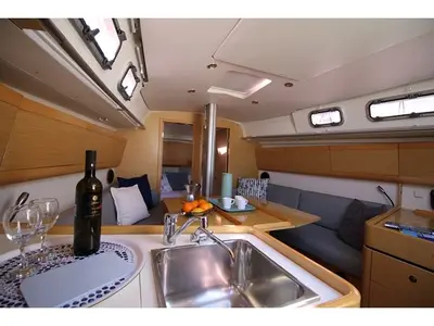 Galley of Scorpio, a Beneteau First 35 sailboat at Jezera, Croatia