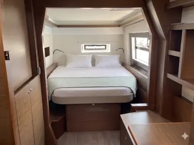 Cabin on Origine, a Nautitech 46 Fly catamaran at Athens, Greece
