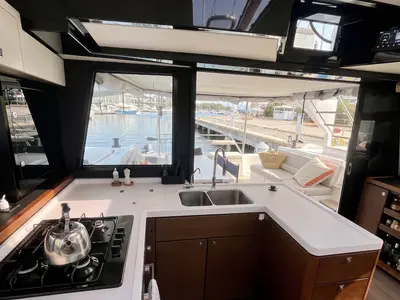 Galley of Origine, a Nautitech 46 Fly catamaran at Athens, Greece