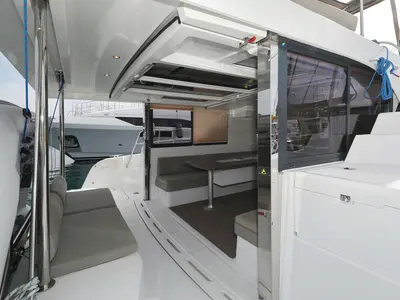 Deck of Hi Friends, a Bali Catspace catamaran at Grad Trogir, Croatia