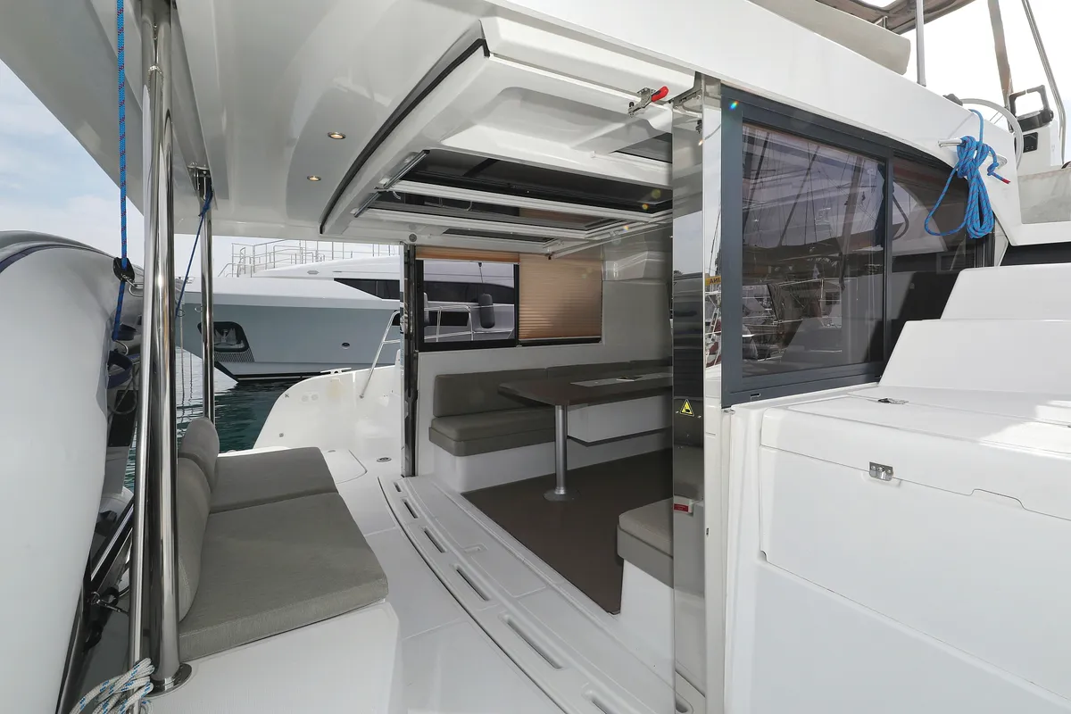 Deck of Hi Friends, a Bali Catspace catamaran at Grad Trogir, Croatia