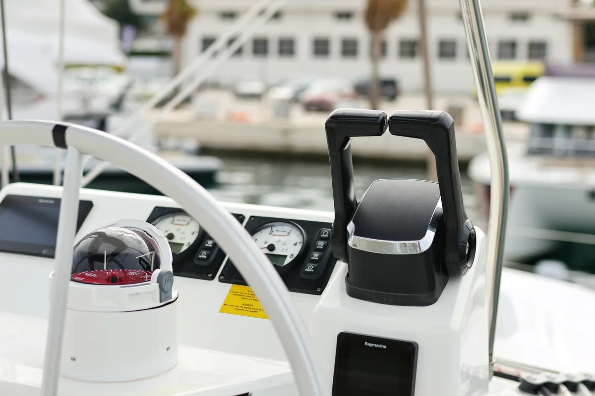 Cockpit of Hi Friends, a Bali Catspace catamaran at Grad Trogir, Croatia