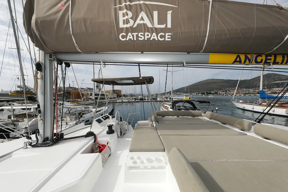 Deck of Hi Friends, a Bali Catspace catamaran at Grad Trogir, Croatia