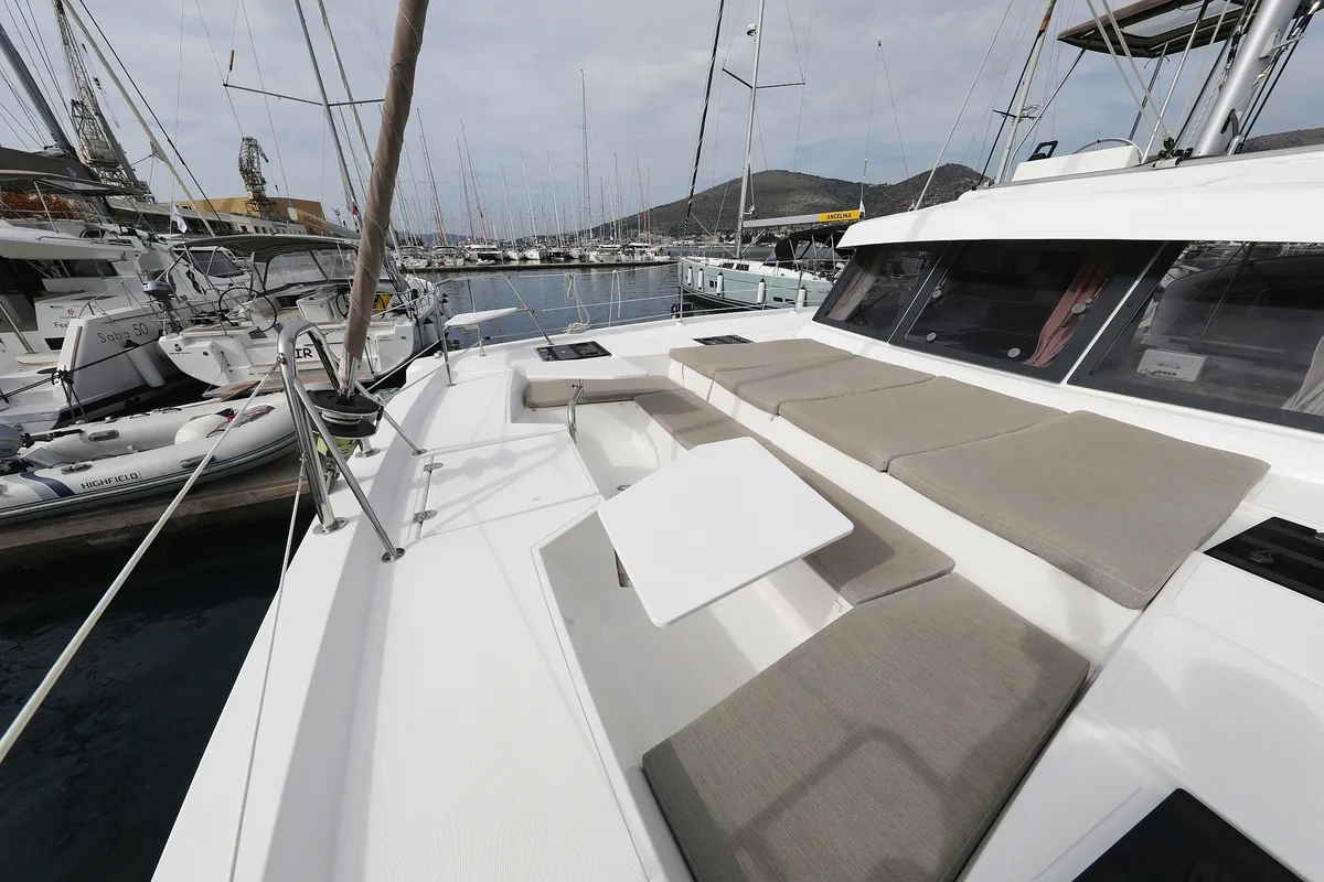 Deck of Hi Friends, a Bali Catspace catamaran at Grad Trogir, Croatia