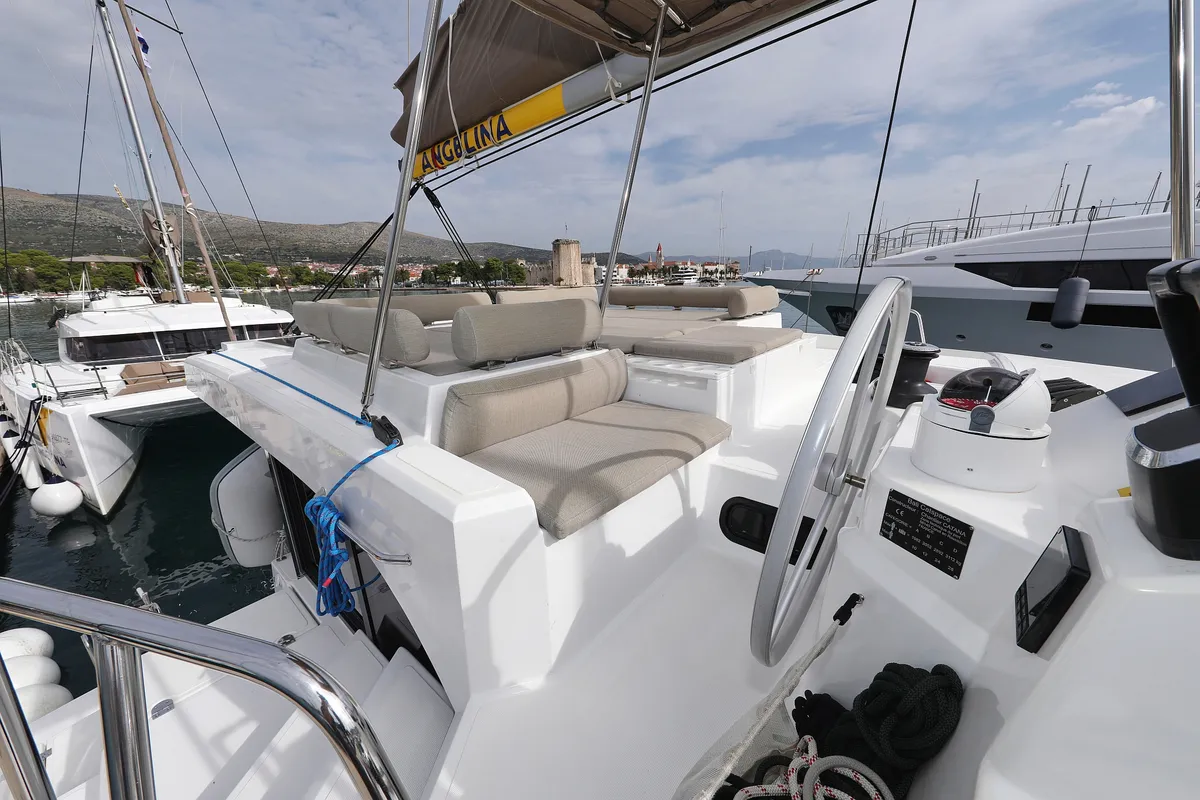 Cockpit of Hi Friends, a Bali Catspace catamaran at Grad Trogir, Croatia