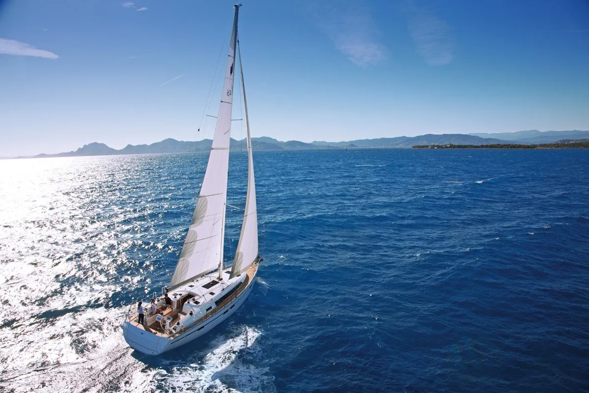 Exterior view of Miber Mars, a Bavaria Cruiser 46 sailboat at Fethiye, Turkey