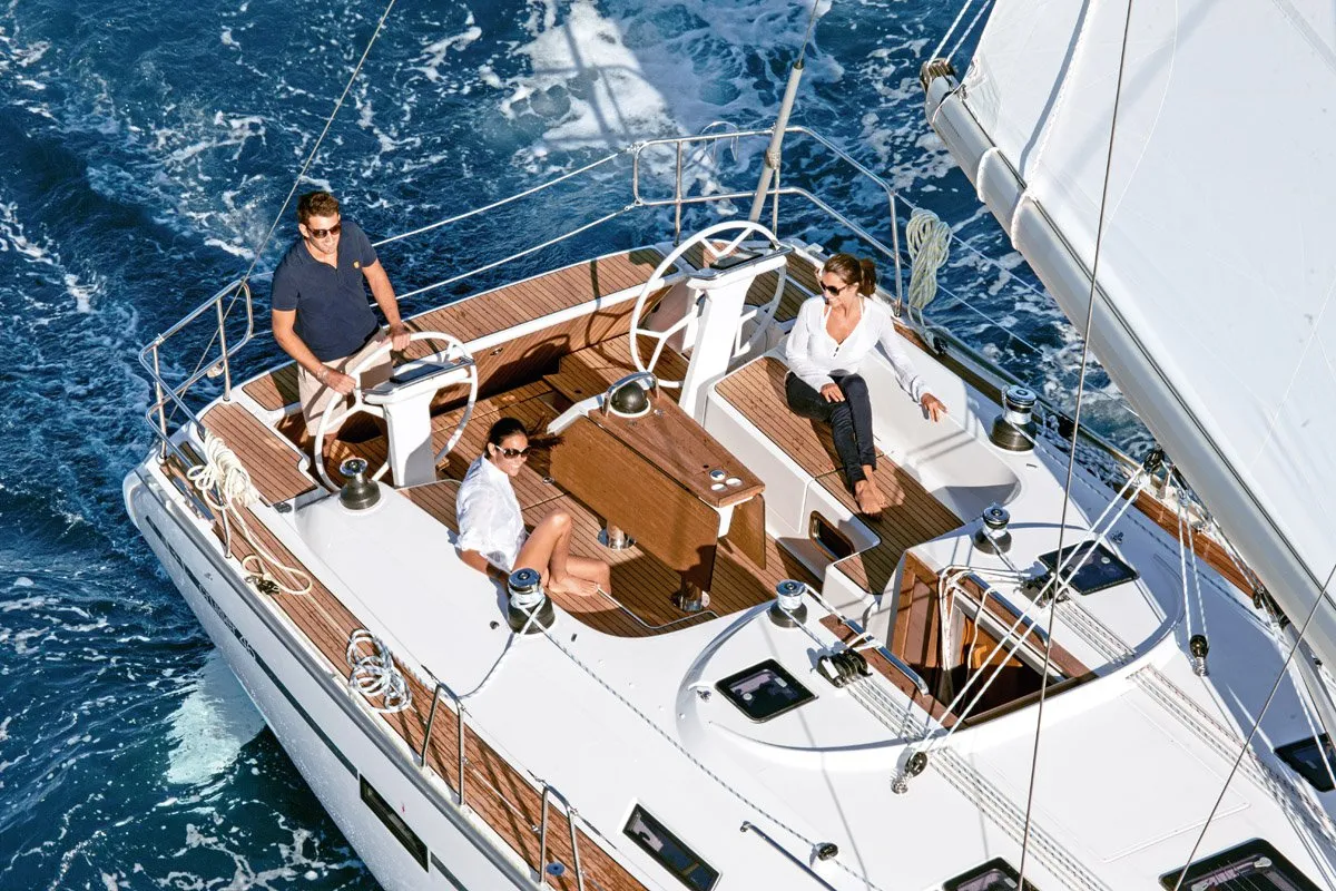 Cockpit of Miber Mars, a Bavaria Cruiser 46 sailboat at Fethiye, Turkey