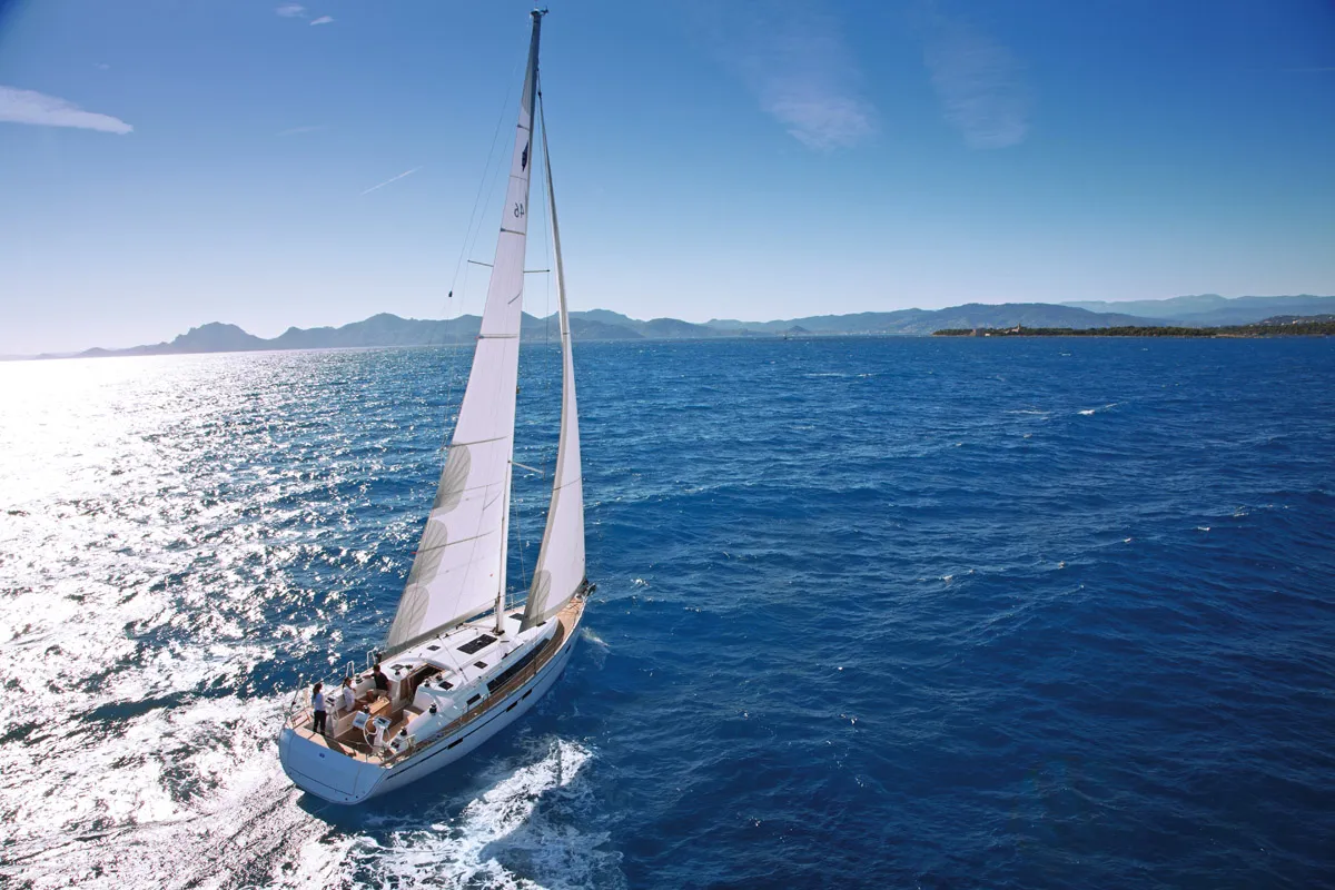 Exterior view of Miber Mars, a Bavaria Cruiser 46 sailboat at Fethiye, Turkey