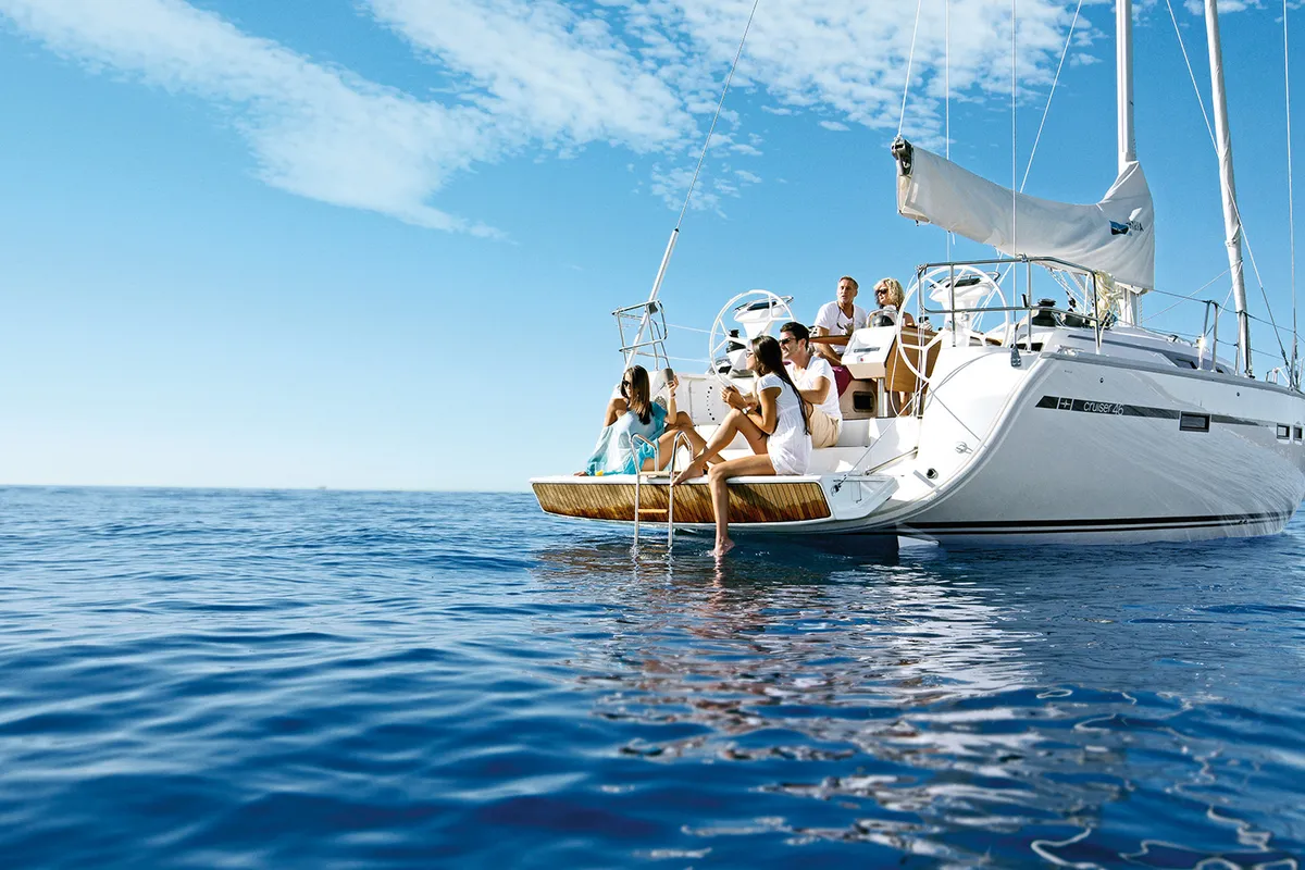 Exterior view of Miber Mars, a Bavaria Cruiser 46 sailboat at Fethiye, Turkey