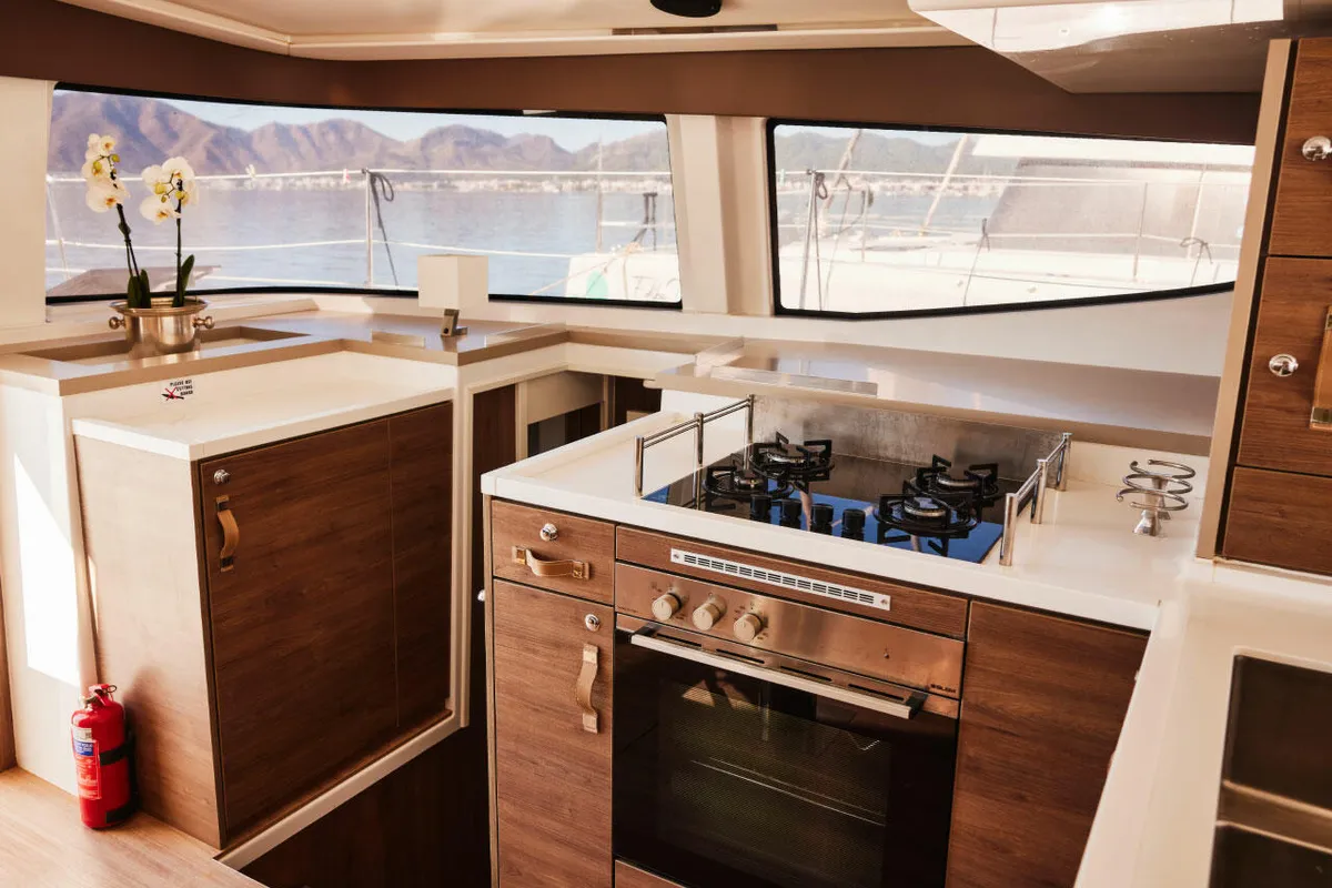 Galley of Ediba Taurus, a Bali 4.8 catamaran at Marmaris, Turkey