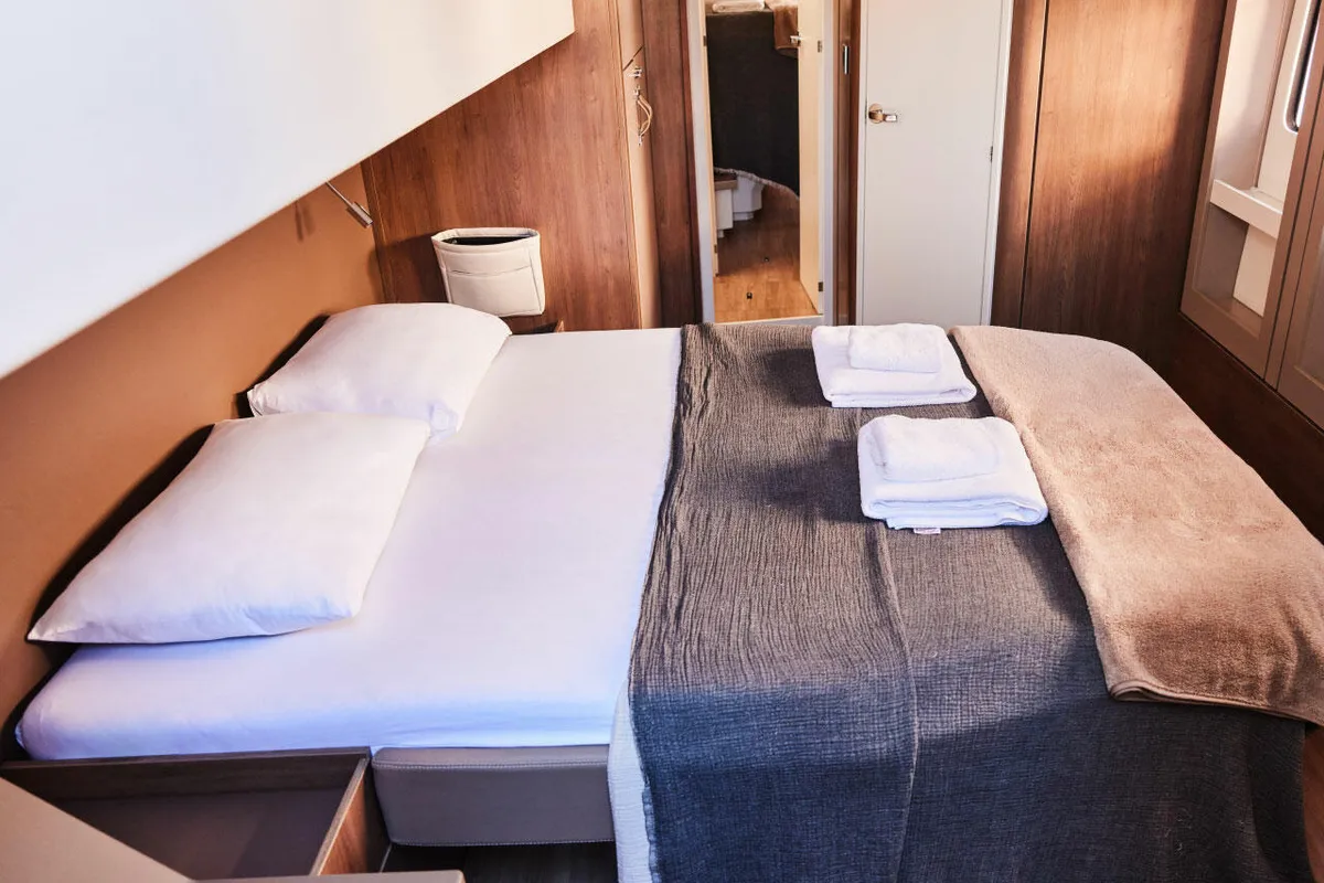 Cabin on Ediba Taurus, a Bali 4.8 catamaran at Marmaris, Turkey
