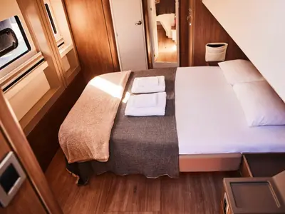 Cabin on Ediba Taurus, a Bali 4.8 catamaran at Marmaris, Turkey