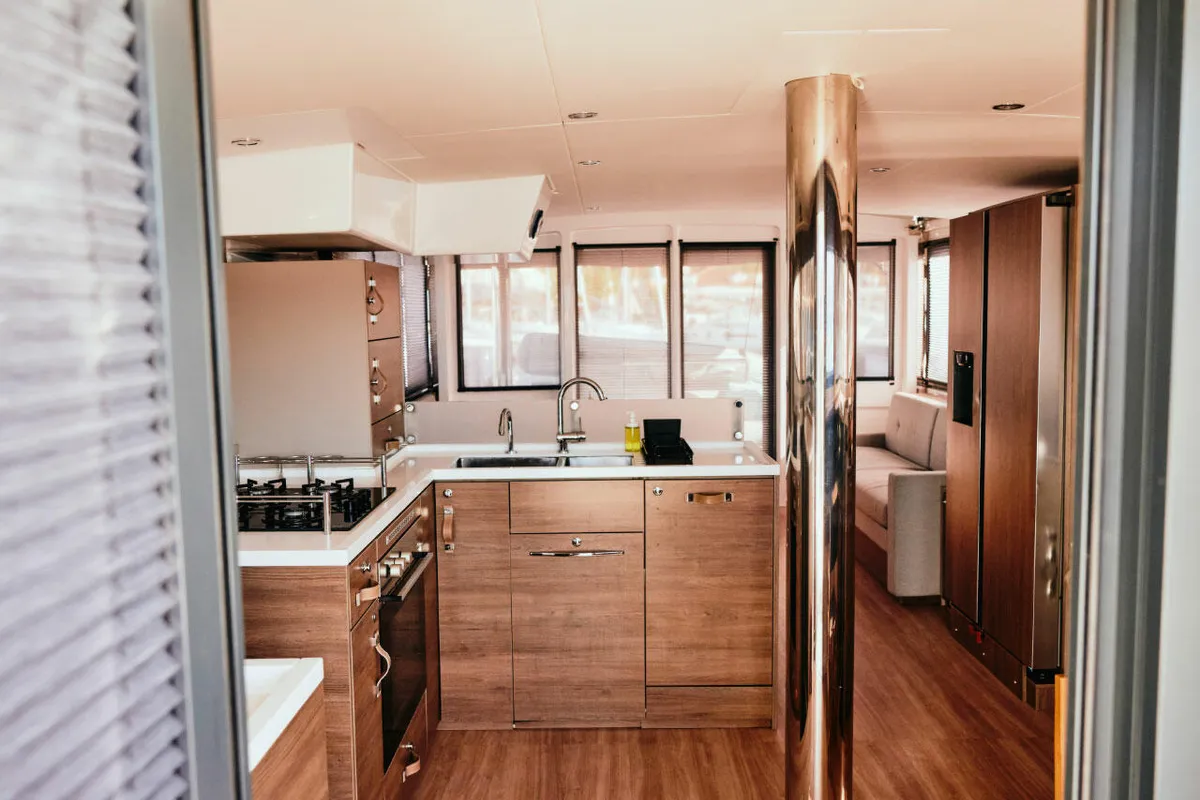 Galley of Ediba Taurus, a Bali 4.8 catamaran at Marmaris, Turkey