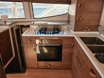 Galley of Ediba Taurus, a Bali 4.8 catamaran at Marmaris, Turkey