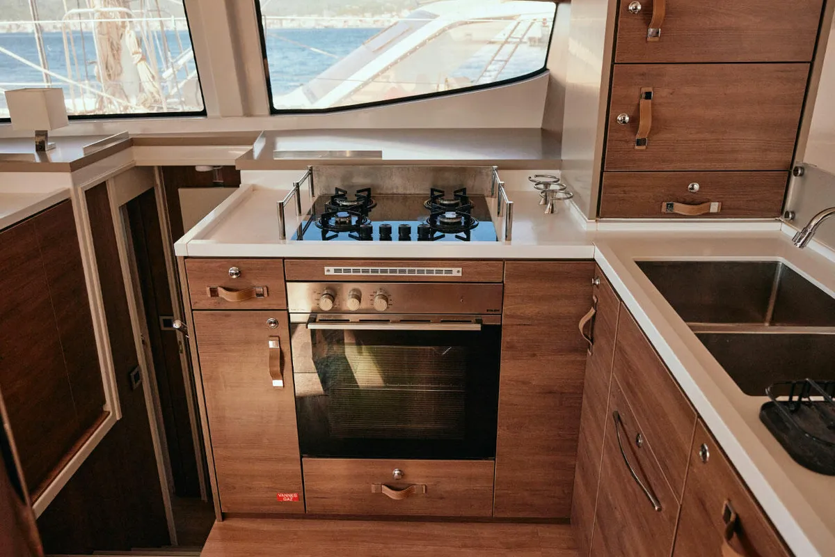 Galley of Ediba Taurus, a Bali 4.8 catamaran at Marmaris, Turkey
