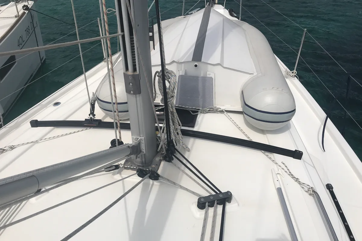 Deck of Achemar, a Beneteau Oceanis 41.1 sailboat at Tonnarella, Italy