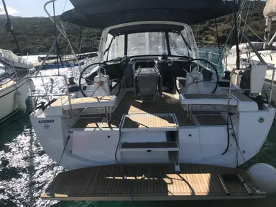 Cockpit of Achemar, a Beneteau Oceanis 41.1 sailboat at Tonnarella, Italy