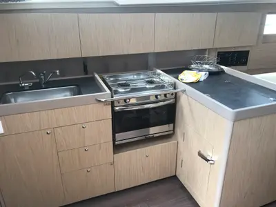 Galley of Achemar, a Beneteau Oceanis 41.1 sailboat at Tonnarella, Italy