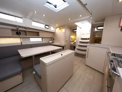 Salon of Wunderbar, a Beneteau Oceanis 46.1 sailboat at Marmaris, Turkey
