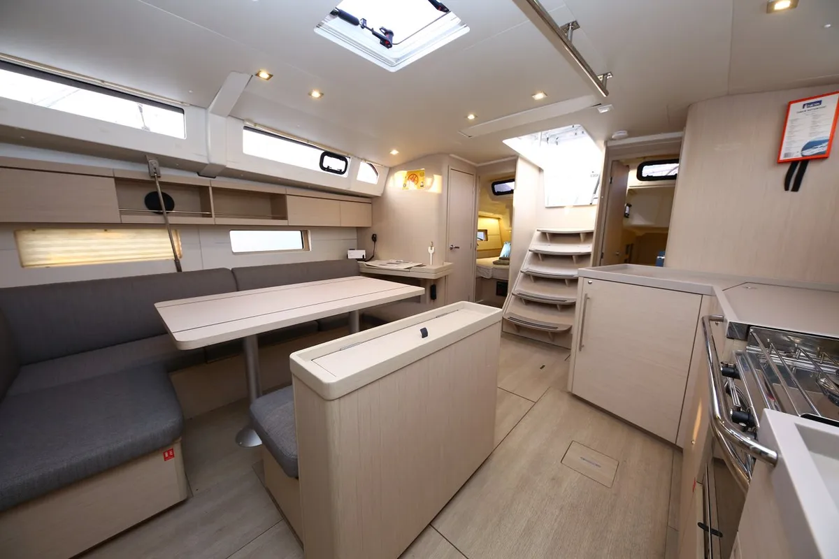 Salon of Wunderbar, a Beneteau Oceanis 46.1 sailboat at Marmaris, Turkey