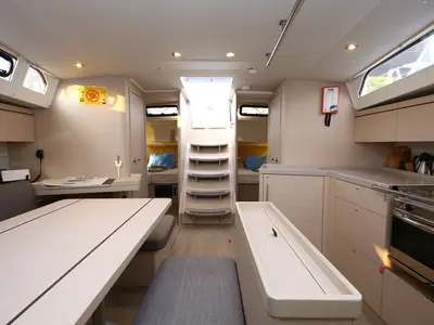 Salon of Wunderbar, a Beneteau Oceanis 46.1 sailboat at Marmaris, Turkey