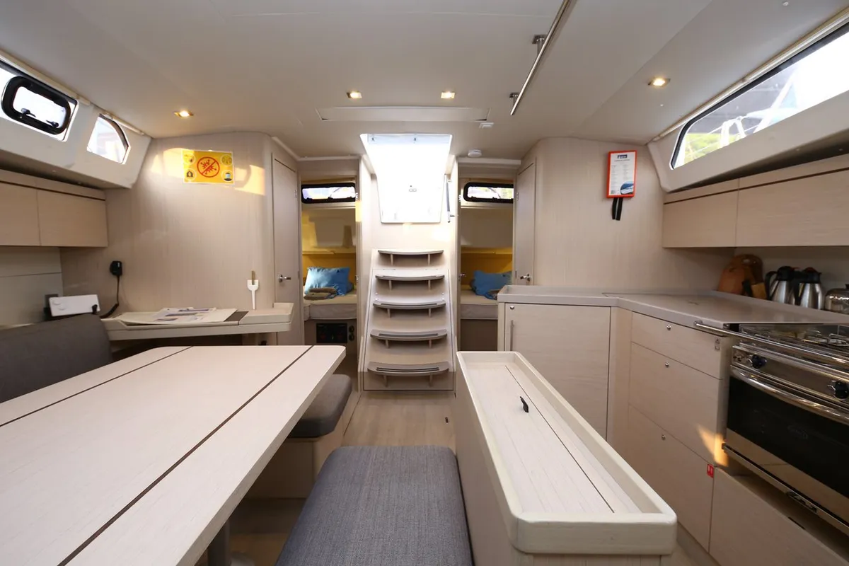 Salon of Wunderbar, a Beneteau Oceanis 46.1 sailboat at Marmaris, Turkey