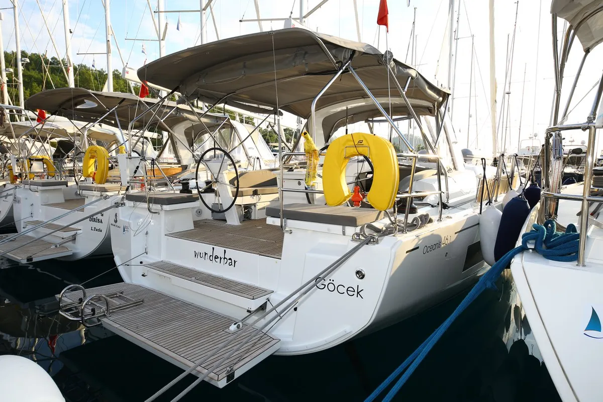 Exterior view of Wunderbar, a Beneteau Oceanis 46.1 sailboat at Marmaris, Turkey
