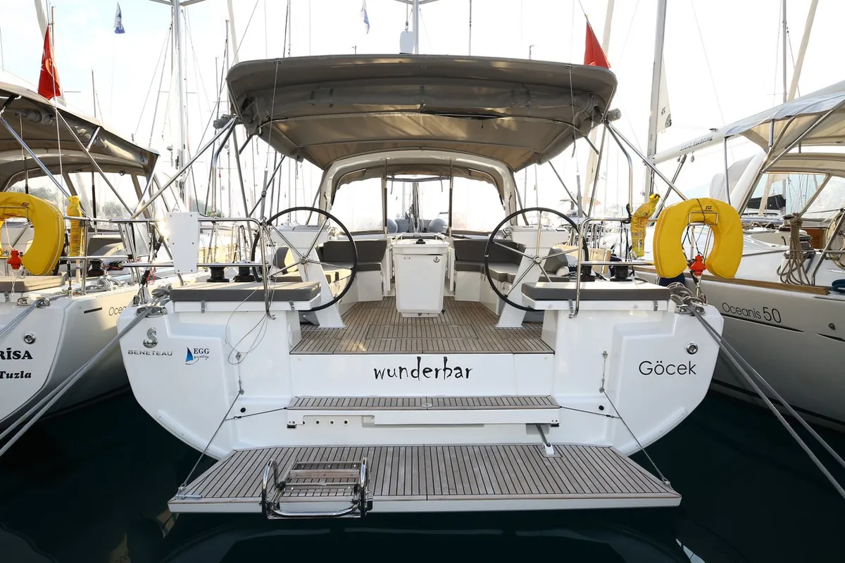 Exterior view of Wunderbar, a Beneteau Oceanis 46.1 sailboat at Marmaris, Turkey