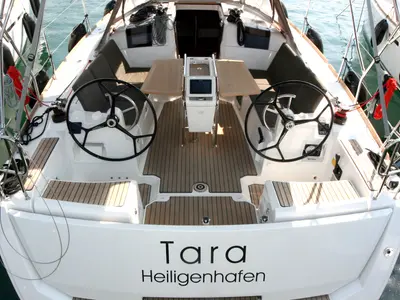 Cockpit of Tara, a Jeanneau Sun Odyssey 389 sailboat at Punat, Croatia