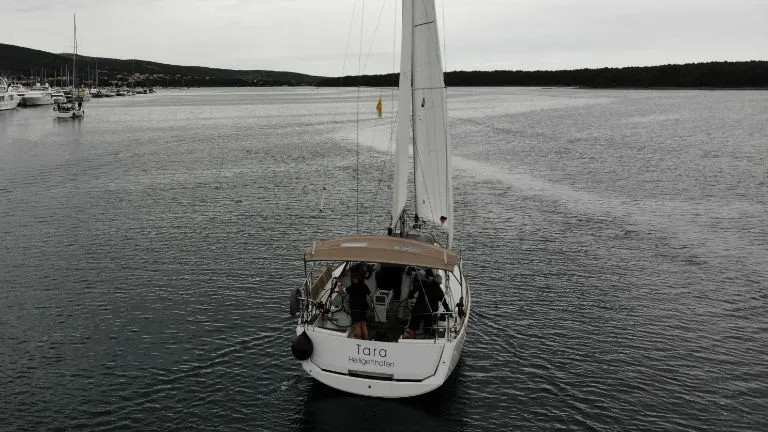 Exterior view of Tara, a Jeanneau Sun Odyssey 389 sailboat at Punat, Croatia
